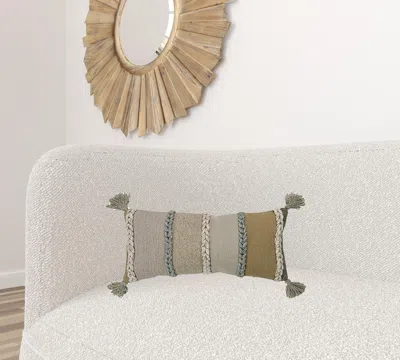 Homezia Beige Brown Braided Stripe Lumbar Pillow