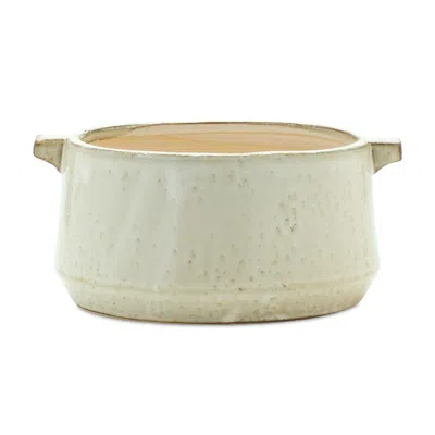 Homezia Beige Clay 5.54113 Ounce Round Pot Planter In Green