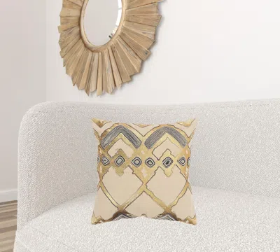 Homezia Beige Gold Foil Distressed Modern Throw Pillow