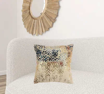 Homezia Beige Navy Distressed Retro Modern Throw Pillow In Gold