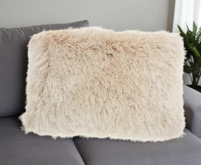 Homezia Beige Super Shaggy Throw Pillow