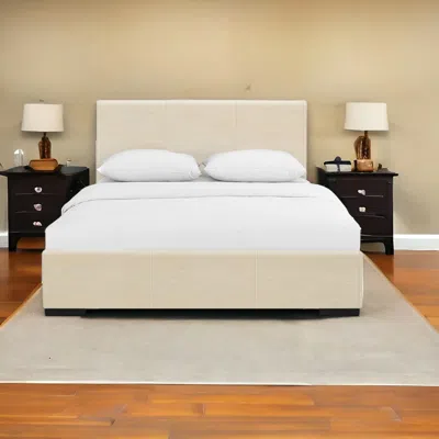 Homezia Beige Upholstered Twin Platform Bed