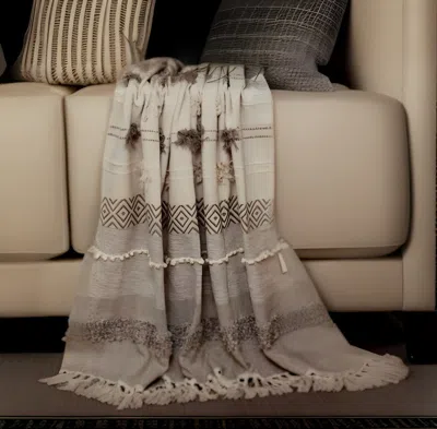 Homezia Beige Woven Wool Solid Color Reversable Throw