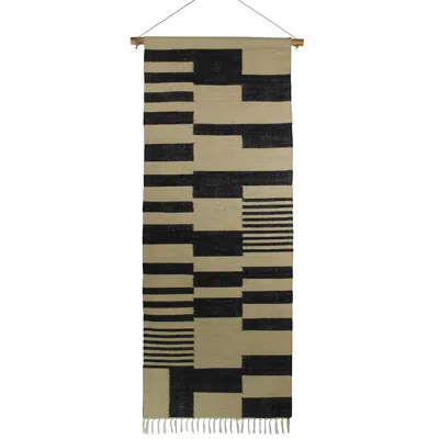 Homezia Black And Beige Jute Wall Hanging In Green