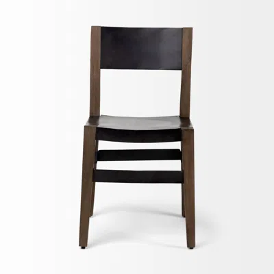 Homezia Black And Brown Metal And Wood Open Back Dining Side Chair