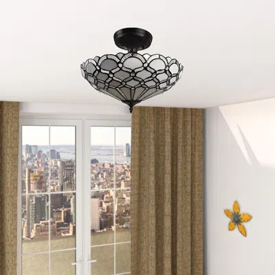 Homezia Black And Gray Two Light Tiffany Style Semi Flush Dimmable Ceiling Light In Brown