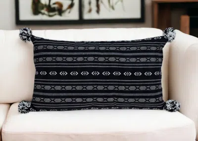 Homezia Black And Gray X Pom Throw Pillow