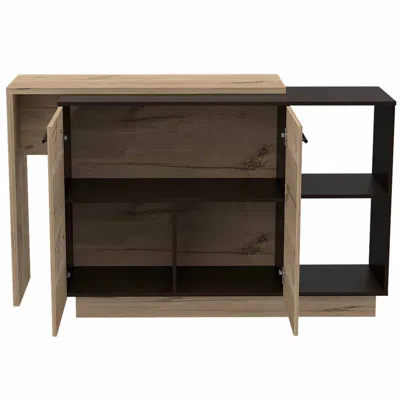Homezia Black And Light Oak Contemporary Kitchen Island With Bar Table