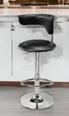 Homezia Black And Silver Faux Leather And Metal Low Back Adjustable Height Bar Chair