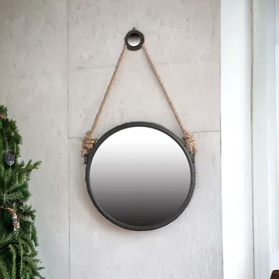 Homezia Black And Silver Round Accent Metal Mirror In Animal Print