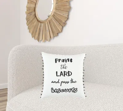 Homezia Black And White Praise The Lard Tasseled Throw Pillow