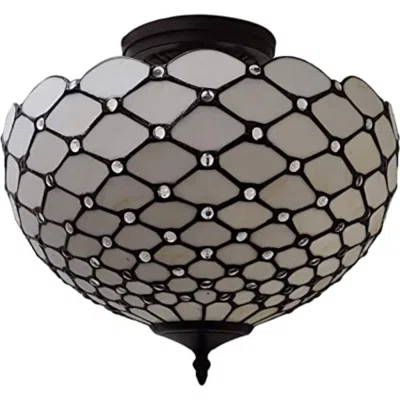 Homezia Black And White Tiffany Style Two Light Semi Flush Ceiling Lamp In Brown