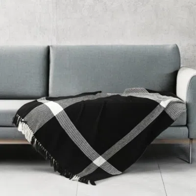 Homezia Black And White Woven Cotton Checkered Throw Blanket