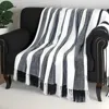 Homezia Black And White Woven Cotton Striped Throw Blanket