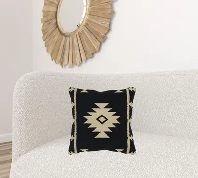 Homezia Black Beige Tribal Woven Down Filled Throw Pillow