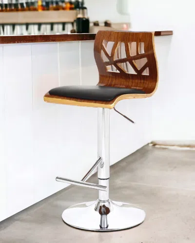 Homezia Black Brown And Silver Faux Leather And Wood Low Back Adjustable Height Bar Chair