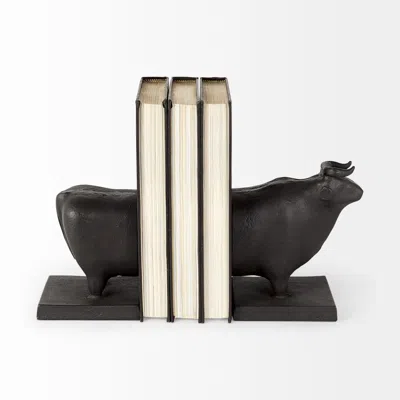 Homezia Black Cast Aluminum Bull Bookends