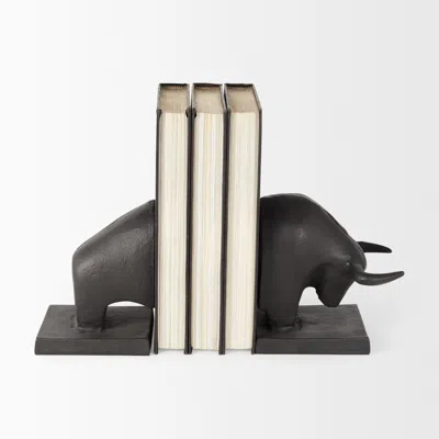 Homezia Black Cast Aluminum Raging Bull Bookends