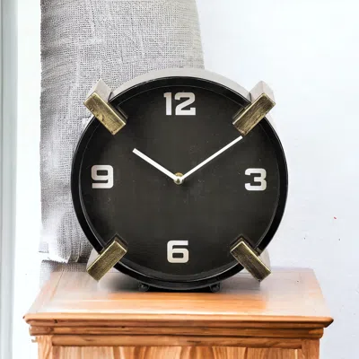Homezia Black Gold Metal Round Desk Table Clock