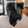 Homezia Black Knitted Rabbit Solid Color Plush Reversable Throw