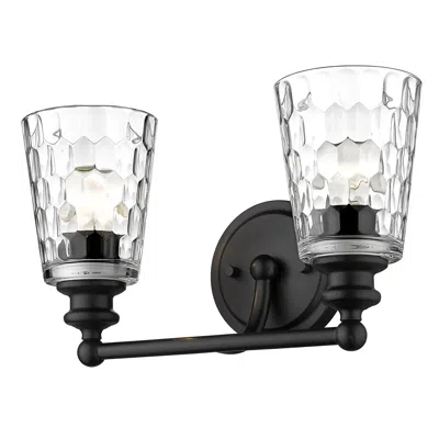 Homezia Black Metal And Pebbled Glass Two Light Wall Light