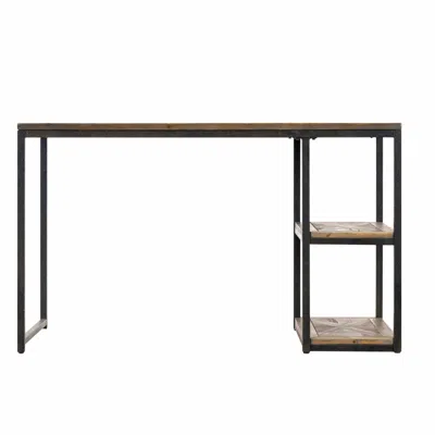 Homezia Black Reclaimed Wood Writing Desk In Brown