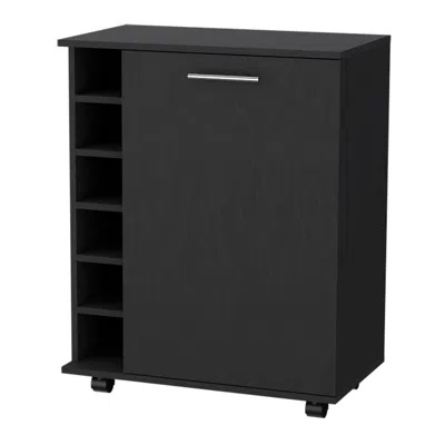 Homezia Black Rolling Bar Cart With Wine Storage