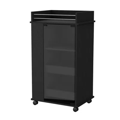 Homezia Black Rolling Bar Cart With Wine Storage In Blue