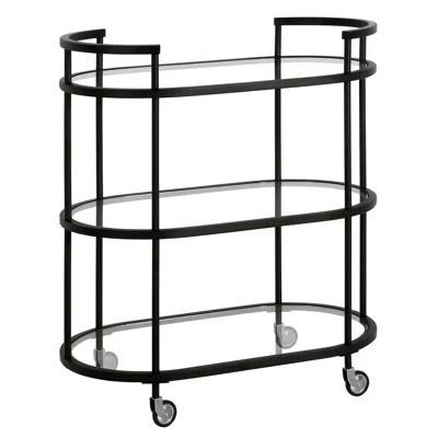 Homezia Black Steel And Glass Oval Rolling Bar Cart