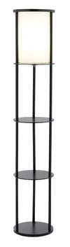 Homezia Black Wood Finish Floor Lamp With Circular Storage Shelves