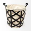 Homezia Black Woven Metal Basket With Cream Fabric Liner