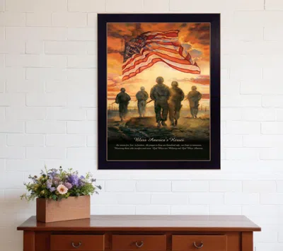 Homezia Bless Americas Heroes Black Framed Print Wall Art In Multi