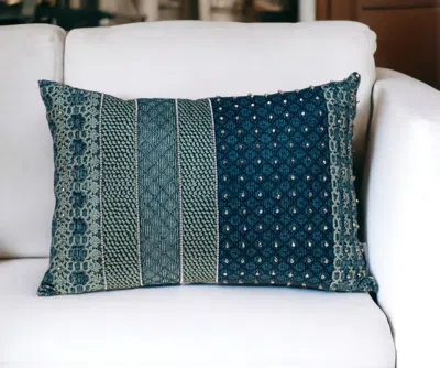 Homezia Blue And Aqua Beaded Embroidered Decorative Throw Pillow