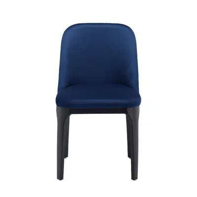 Homezia Blue And Black Velvet And Metal Dining Side Chair