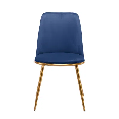 Homezia Blue And Gold Velvet And Metal Dining Side Chair