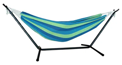 Homezia Blue And Green Stripe Two Person Hammock With Stand
