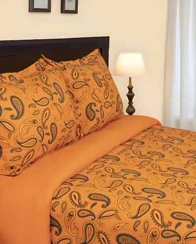 Homezia Blue And Orange Queen Cotton Blend 0 Thread Count Washable Duvet Cover Set