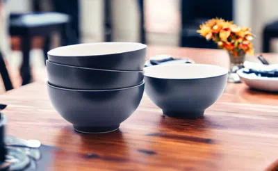 Homezia Blue And White Four Piece Porcelain Service For Four Bowl Set In Multi