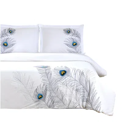 Homezia Blue And White King 100% Cotton 200 Thread Count Washable Duvet Cover Set