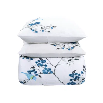 Homezia Blue And White Queen 100% Cotton 200 Thread Count Washable Duvet Cover Set
