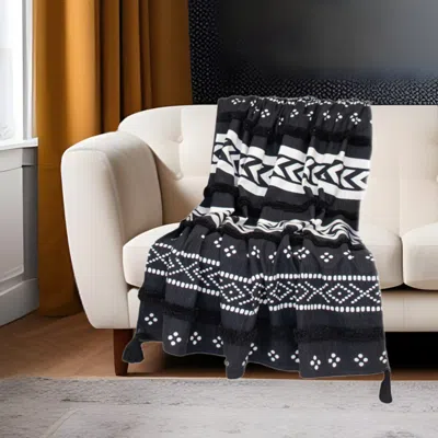 Homezia Blue And White Woven Cotton Striped Throw Blanket