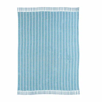 Homezia Blue And White Woven Cotton Striped Throw Blanket