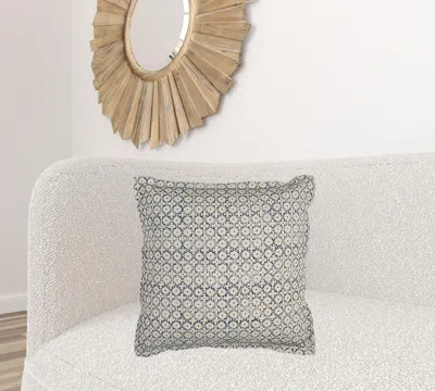 Homezia Blue Beige Distressed Block Throw Pillow In Gold
