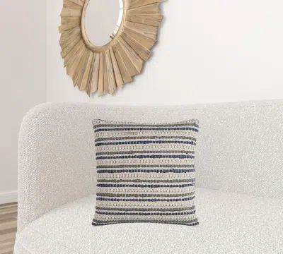 Homezia Blue Beige Nubby Texture Bands Throw Pillow