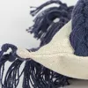 Homezia Blue Braided Stripe Macrame Fringe Lumbar Pillow