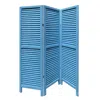 Homezia Blue Finish Wood Shutter 3 Panel Room Divider Screen