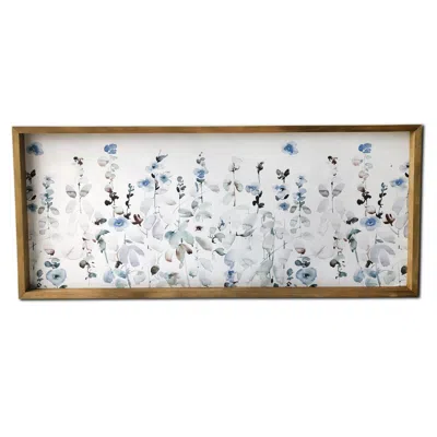 Homezia Blue Flower Garden Print Wood Plank Wall Art Picture Frame Graphic Art Wall Art