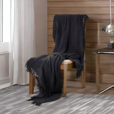 Homezia Blue Gray Woven 100% Cotton Throw Blanket