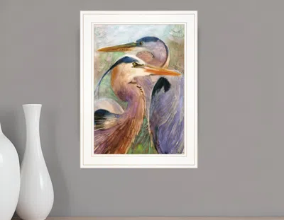 Homezia Blue Heron Duet 1 White Framed Print Wall Art In Multi