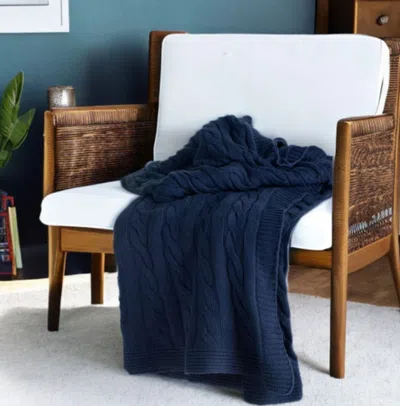 Homezia Blue Knitted 100% Cotton Throw Blanket